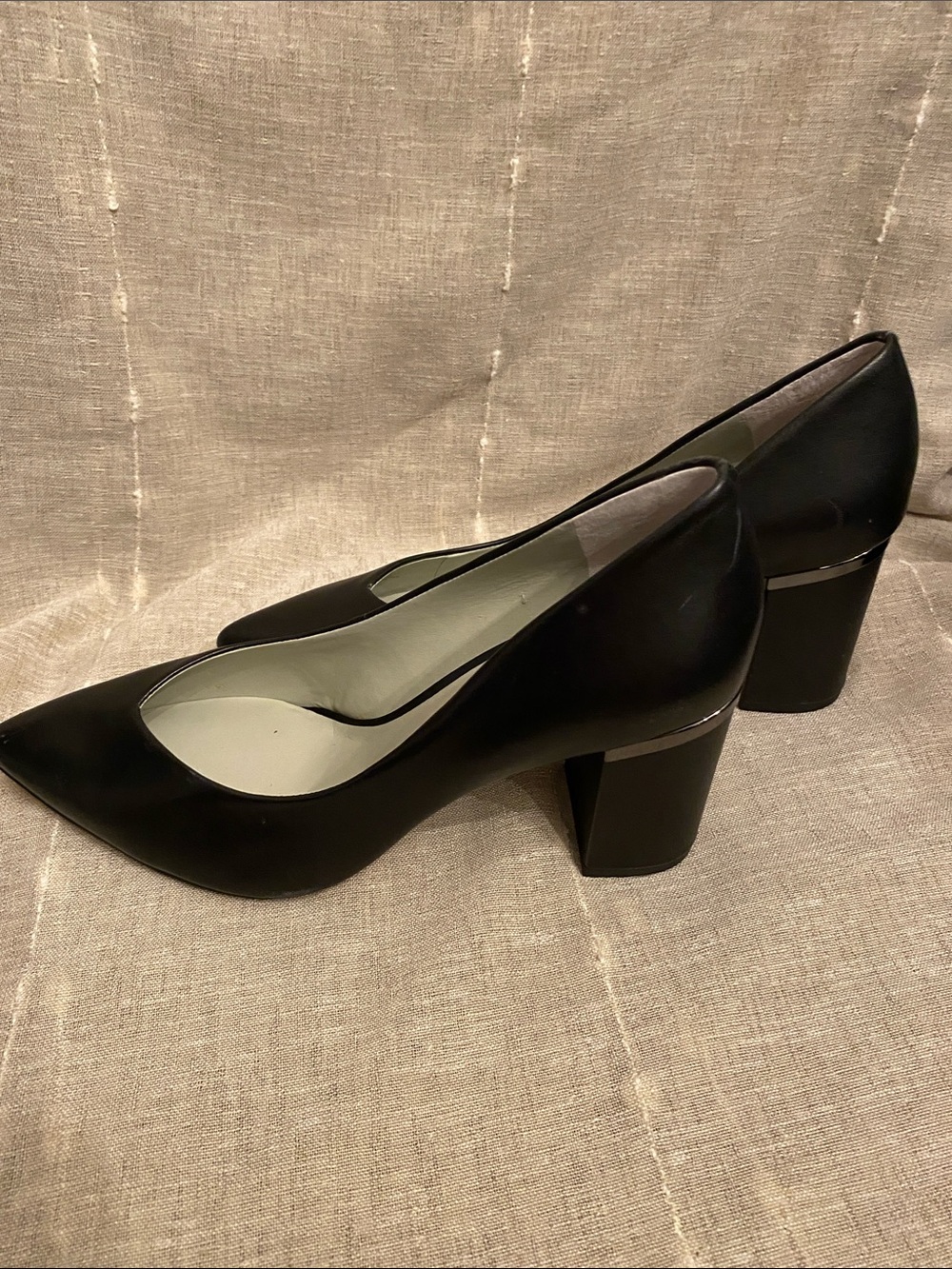 1. State Nappa Leather Pumps with pointed toe and block heel